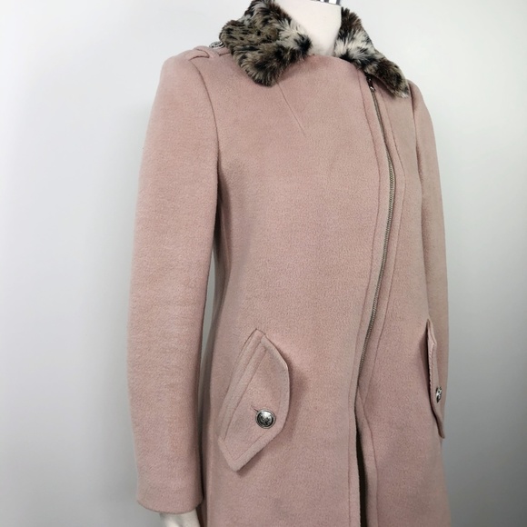 Rebecca Taylor Wool Pink Leopard Fur Collar Coat 0 - Picture 6 of 8